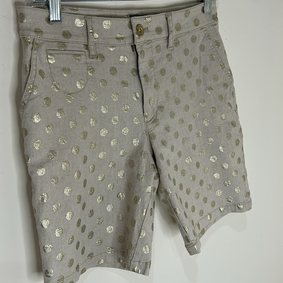 ANTHROPOLOGIE Gold Foil Polka Dot Linen Blend Bermuda Shorts Size 25 - Picture 15 of 16